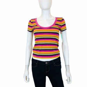 Abound Shirt Womens Small Pink Striped Scoop Neck Short Sleeve Cotton Stretch